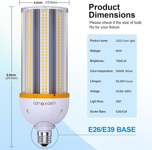 300W Equivalent LED Corn Light Bulb 5000 Lumen 5000K 30W Large Area Cool Daylight White E26/E27 Medium Base for Outdoor Indoor Garage Warehouse Factory Workshop Street Backyard (30 Watts 1Pack) in Saudi Arabia