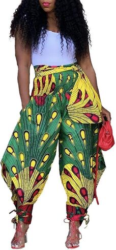 Yeshire Women's Casual African Print Harem Pants Hippie Loose Baggy Yoga Wide Leg Lounge Boho Pants with Pockets in Kuwait