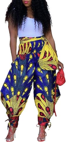 Yeshire Women's Casual African Print Harem Pants Hippie Loose Baggy Yoga Wide Leg Lounge Boho Pants with Pockets in Kuwait