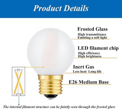 25 واط المصابيح الكهربائية مكافئة E26 Frosted Globe Light Light ، 2W LED LID LID BULB 2700K WHARD WHITE G16.5 LIGH in Saudi Arabia