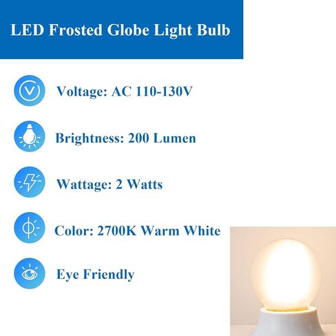 25 واط المصابيح الكهربائية مكافئة E26 Frosted Globe Light Light ، 2W LED LID LID BULB 2700K WHARD WHITE G16.5 LIGH in Saudi Arabia