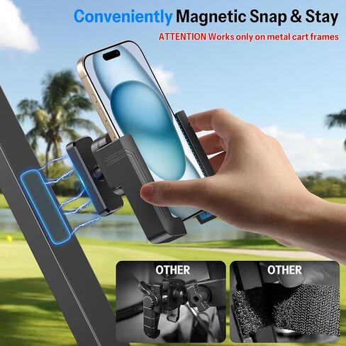 حامل هاتف Omoton Magnetic Golf Cart ، Caddy Phone Phone قابل للتعديل مع مشبك أمان قفل وإصدار ، مجموعة حاملات مقطع عالمية لـ iPhone & Android ، ملحقات الجولف للرجال للنساء in Kuwait