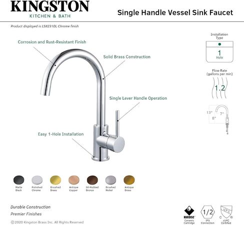 Kingston Brass LS8293DL Concord Vessel Faucet, Brushed Brass, 4.13 x 7.44 x 13.44 in Kuwait