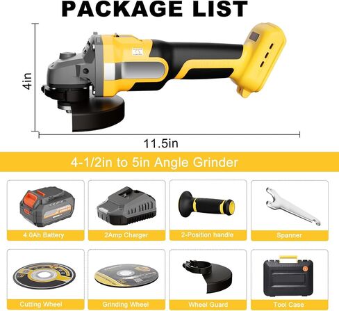 طاحونة الزاوية اللاسلكية متوافقة مع بطارية DeWalt 20V Max ، أداة طاحونة معدنية 9600 دورة في الدقيقة ، 4-1/2 بوصة ، بطارية W/4.0AH ، فرامل الرحلة ، 3 سرعة قابلة للشرائح ، مفتاح شريحة ، مقبض مساعد in Saudi Arabia