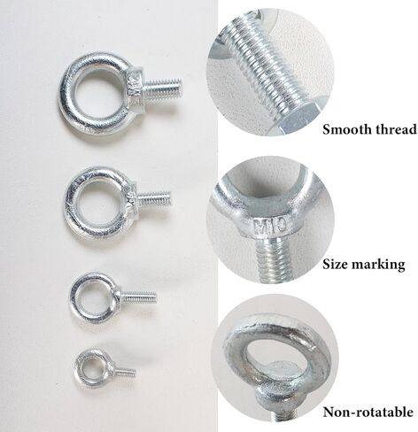 5/16" x 13/16" Galvanized Steel Eye Bolts,Eye Bolts for Rigging, Anchoring, and Construction - 300 lbs Working Load Limit, Pack of 10(M8*20) in Saudi Arabia