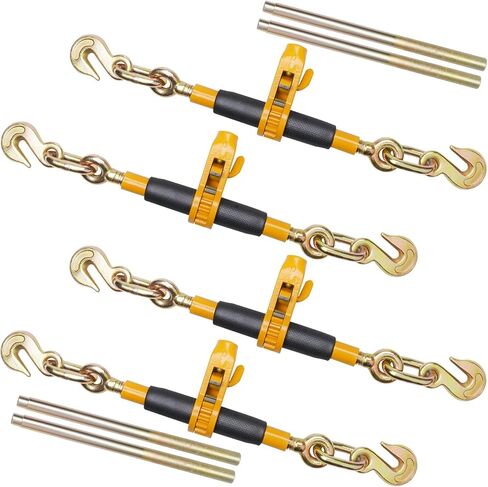 VEVOR 3/8-1/2 Ratchet Chain Binder 12000 lbs G80 Hook Detachable Anti-Skid Handle Heavy Duty Load Binder, Tie Down Hauling Chain Binders for Flatbed Truck Trailer, Black & Yellow in Kuwait
