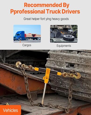 VEVOR 3/8-1/2 Ratchet Chain Binder 12000 lbs G80 Hook Detachable Anti-Skid Handle Heavy Duty Load Binder, Tie Down Hauling Chain Binders for Flatbed Truck Trailer, Black & Yellow in Kuwait