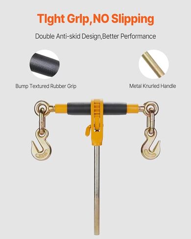 VEVOR 3/8-1/2 Ratchet Chain Binder 12000 lbs G80 Hook Detachable Anti-Skid Handle Heavy Duty Load Binder, Tie Down Hauling Chain Binders for Flatbed Truck Trailer, Black & Yellow in Kuwait