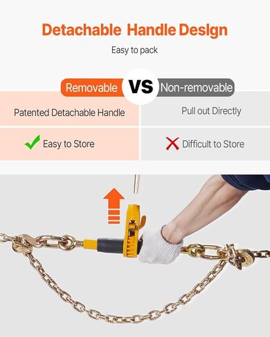 VEVOR 3/8-1/2 Ratchet Chain Binder 12000 lbs G80 Hook Detachable Anti-Skid Handle Heavy Duty Load Binder, Tie Down Hauling Chain Binders for Flatbed Truck Trailer, Black & Yellow in Kuwait