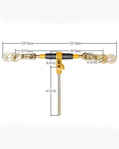 VEVOR 3/8-1/2 Ratchet Chain Binder 12000 lbs G80 Hook Detachable Anti-Skid Handle Heavy Duty Load Binder, Tie Down Hauling Chain Binders for Flatbed Truck Trailer, Black & Yellow in Kuwait