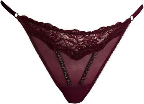 Victoria's Secret Rhinestone Sheer Shine Rose Adjustable String Thong Panty Color Maroon New in Saudi Arabia