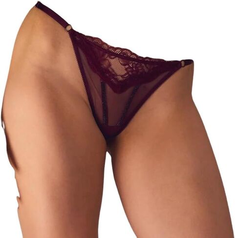 Victoria's Secret Rhinestone Sheer Shine Rose Adjustable String Thong Panty Color Maroon New in Saudi Arabia