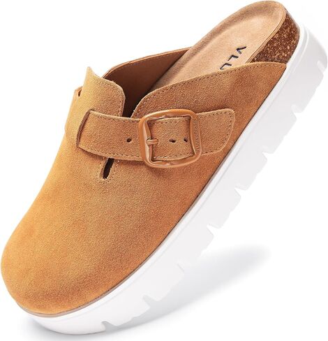 Suede Clogs for Women Platform Shoes， Memory Foam Arch Support Cork Footbed， Sandals & Mules Non-Slip in Saudi Arabia