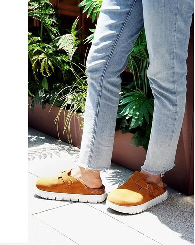Suede Clogs for Women Platform Shoes， Memory Foam Arch Support Cork Footbed， Sandals & Mules Non-Slip in Saudi Arabia
