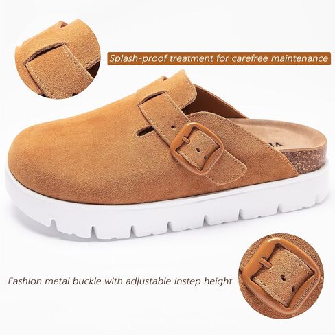 Suede Clogs for Women Platform Shoes， Memory Foam Arch Support Cork Footbed， Sandals & Mules Non-Slip in Saudi Arabia