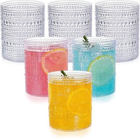 18PCS Plastic Hobnail Drinking Glasses - 14 Oz Clear Vintage Glasses Drinkware - Disposable Beaded Cups for Beer, Whiskey, Juice, Cocktail, Wine, Party in Saudi Arabia