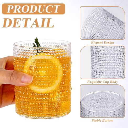 18PCS Plastic Hobnail Drinking Glasses - 14 Oz Clear Vintage Glasses Drinkware - Disposable Beaded Cups for Beer, Whiskey, Juice, Cocktail, Wine, Party in Saudi Arabia