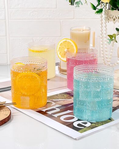 18PCS Plastic Hobnail Drinking Glasses - 14 Oz Clear Vintage Glasses Drinkware - Disposable Beaded Cups for Beer, Whiskey, Juice, Cocktail, Wine, Party in Saudi Arabia