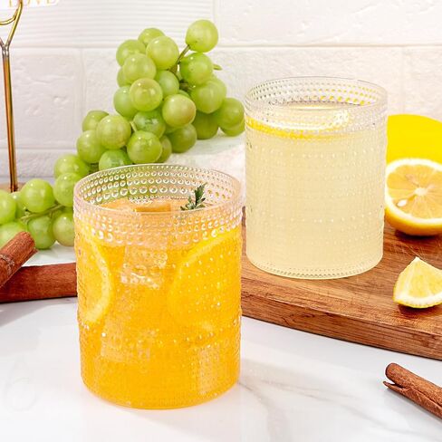 18PCS Plastic Hobnail Drinking Glasses - 14 Oz Clear Vintage Glasses Drinkware - Disposable Beaded Cups for Beer, Whiskey, Juice, Cocktail, Wine, Party in Saudi Arabia