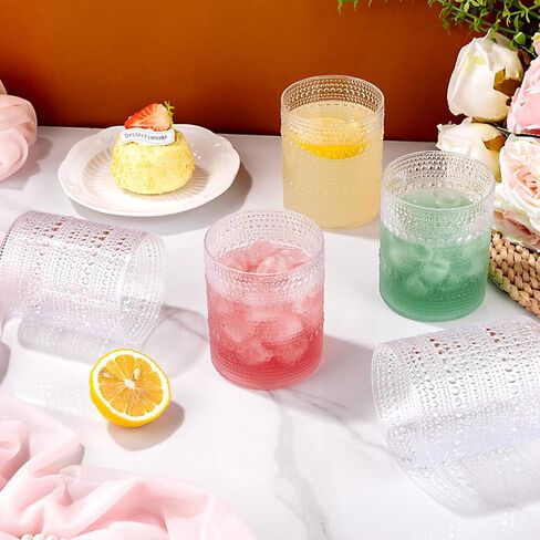 18PCS Plastic Hobnail Drinking Glasses - 14 Oz Clear Vintage Glasses Drinkware - Disposable Beaded Cups for Beer, Whiskey, Juice, Cocktail, Wine, Party in Saudi Arabia