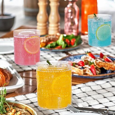 18PCS Plastic Hobnail Drinking Glasses - 14 Oz Clear Vintage Glasses Drinkware - Disposable Beaded Cups for Beer, Whiskey, Juice, Cocktail, Wine, Party in Saudi Arabia