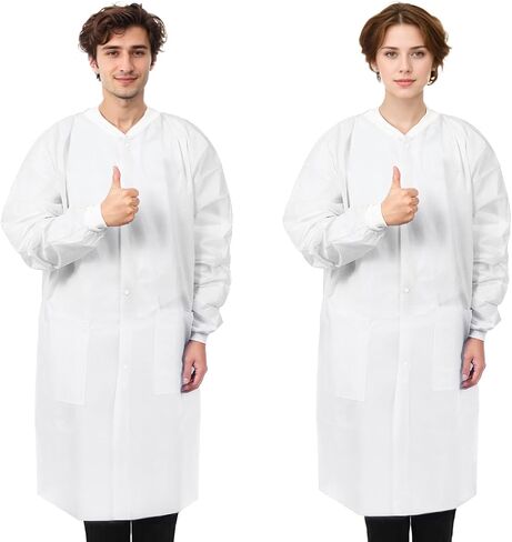 10-50 Pack SMS Disposable Lab Coats for Adults, Blue, Knee-Length, 2 Pockets, 40 GSM Knit Cuffs & Collar, M-XXXLarge in Saudi Arabia