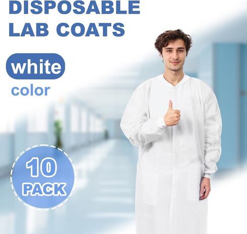 10-50 Pack SMS Disposable Lab Coats for Adults, Blue, Knee-Length, 2 Pockets, 40 GSM Knit Cuffs & Collar, M-XXXLarge in Saudi Arabia