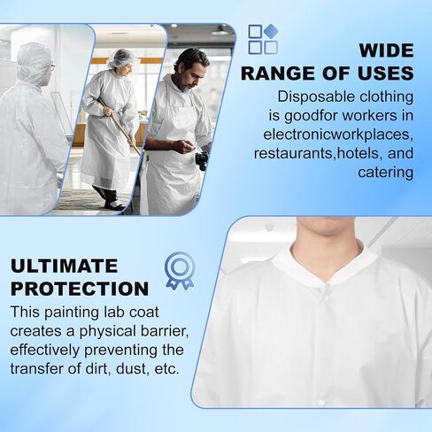 10-50 Pack SMS Disposable Lab Coats for Adults, Blue, Knee-Length, 2 Pockets, 40 GSM Knit Cuffs & Collar, M-XXXLarge in Saudi Arabia
