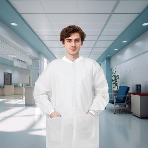 10-50 Pack SMS Disposable Lab Coats for Adults, Blue, Knee-Length, 2 Pockets, 40 GSM Knit Cuffs & Collar, M-XXXLarge in Saudi Arabia