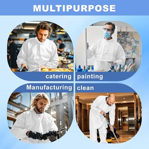 10-50 Pack SMS Disposable Lab Coats for Adults, Blue, Knee-Length, 2 Pockets, 40 GSM Knit Cuffs & Collar, M-XXXLarge in Saudi Arabia
