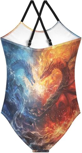 Alaza Dragon in the Fire and Water Girl's Girl's Swimsuits بدلة السباحة قطعة واحدة على الشاطئ in Saudi Arabia