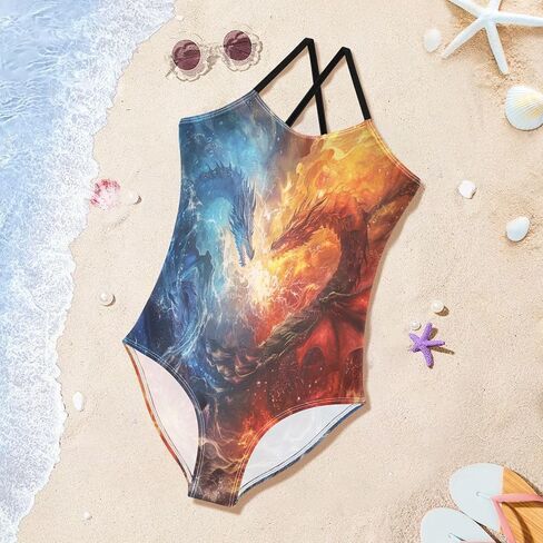 Alaza Dragon in the Fire and Water Girl's Girl's Swimsuits بدلة السباحة قطعة واحدة على الشاطئ in Saudi Arabia