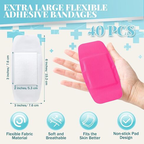 Geiserailie 24 Pcs Extra Large Flexible Adhesive Bandages 6" X 3" Colorful Fabric Adhesive Bandages with Non-Stick Pad Latex Free Painless Removal for Wound Care and First Aid in Saudi Arabia