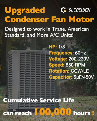 MOT18688 محرك مروحة المكثف (تمت ترقيته) ، متوافق مع Trane American Standard ، 1/8 HP ، 208-230V ، 825 دورة في الدقيقة ، محرك مروحة AC ، محركات مكيف الهواء ، استبدل# Mot12215 MOT12004 MOT10514 ، ث/مكثف in Saudi Arabia
