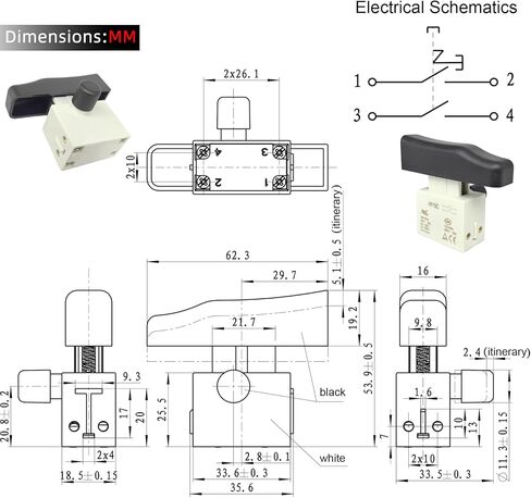 2 -pack Hy15c SPST Push Butting Switch - 12A 250V / 18A 125V IP54 مقاوم للماء - متوافق مع KEDU HY15C ​​، Mawn Mowers وأدوات الطاقة في الهواء الطلق - الإصلاحات Start / STOP FAILURES in Saudi Arabia