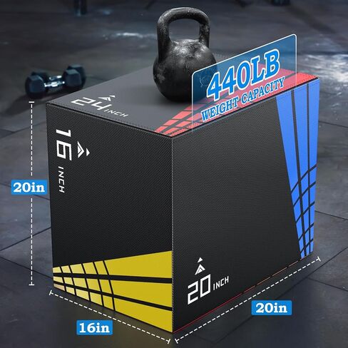 XDDIAS 3-in-1 Heavier Foam Plyometric Box Jumps for Home Gym,Firm Soft Foam Plyo Box,30"x24"x20"-24"x20"x16"-20"x16"x14" Plyometric Box,440lb Weight Capacity Jump Box Gym Fitness Workout Training in Kuwait
