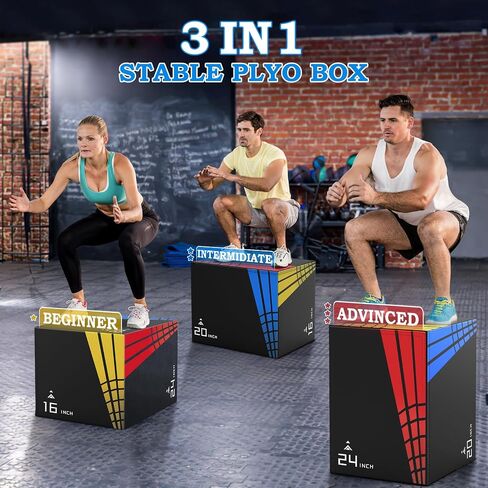 XDDIAS 3-in-1 Heavier Foam Plyometric Box Jumps for Home Gym,Firm Soft Foam Plyo Box,30"x24"x20"-24"x20"x16"-20"x16"x14" Plyometric Box,440lb Weight Capacity Jump Box Gym Fitness Workout Training in Kuwait
