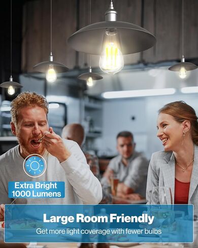 Sunco 12 Pack Vintage LED Edison Plubs ، 75W مكافئ 8.5W ، 1000 LM Dimmable St58 Filament 3000K Whate White ، E26 قاعدة متوسطة ، مصابيح كهربائية زجاجية صافية. in Kuwait