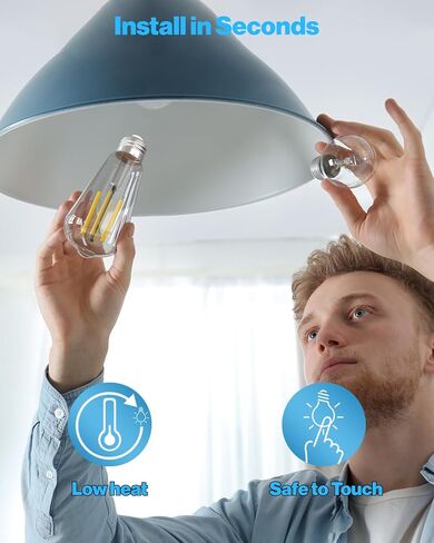 Sunco 12 Pack Vintage LED Edison Plubs ، 75W مكافئ 8.5W ، 1000 LM Dimmable St58 Filament 3000K Whate White ، E26 قاعدة متوسطة ، مصابيح كهربائية زجاجية صافية. in Kuwait