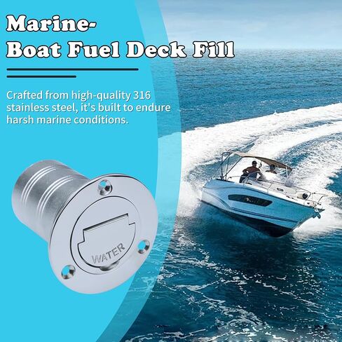 2" Marine Deck Fill/Filler - Fuel/Water/Waste/Gas/Diesel Boat Tank Filler with Keyless Cap & Screws, Polished Finish 316 Stainless Steel Hardware - for Yacht, Caravan in Saudi Arabia