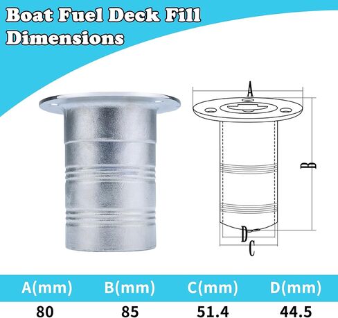 2" Marine Deck Fill/Filler - Fuel/Water/Waste/Gas/Diesel Boat Tank Filler with Keyless Cap & Screws, Polished Finish 316 Stainless Steel Hardware - for Yacht, Caravan in Saudi Arabia