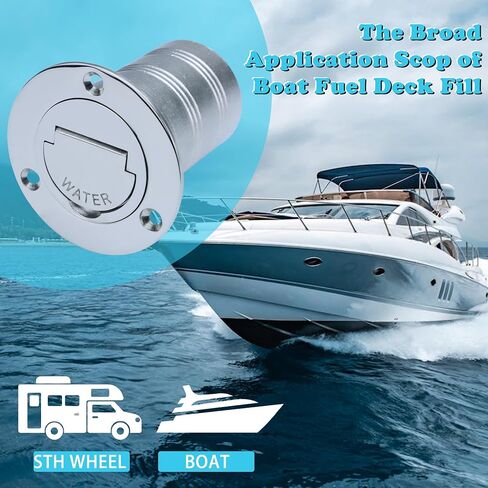 2" Marine Deck Fill/Filler - Fuel/Water/Waste/Gas/Diesel Boat Tank Filler with Keyless Cap & Screws, Polished Finish 316 Stainless Steel Hardware - for Yacht, Caravan in Saudi Arabia