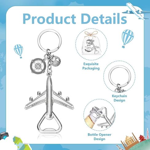 VZCBZC 50PCS Airplane Bottle Opener Keychain for Travel Party Favors Air Plane Beer Bottle Openers for Guests,Party Souvenirs or Decorations in Kuwait