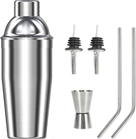 Cocktail Shaker Set, 24 oz, Stainless Steel, with Built-in Strainer, Jigger and Straws in Saudi Arabia