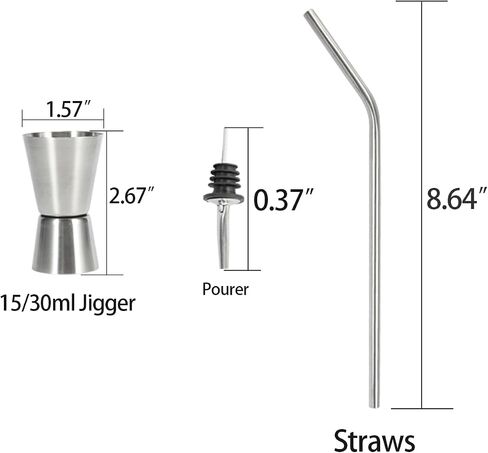 Cocktail Shaker Set, 24 oz, Stainless Steel, with Built-in Strainer, Jigger and Straws in Saudi Arabia