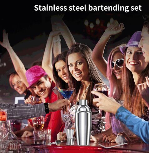 Cocktail Shaker Set, 24 oz, Stainless Steel, with Built-in Strainer, Jigger and Straws in Saudi Arabia