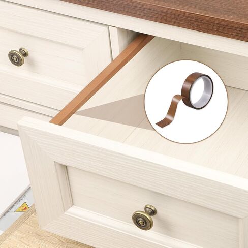 شريط شريحة درج منخفض الاحتكاك ، 1 لفة 1 بوصة × 33 قدم تآكل الستار مقاوم الأشرطة الزرقاء صرير مقاومة ، حماية السطح للخشب ، الخزانة ، الستار ، الأثاث (بني) in Kuwait