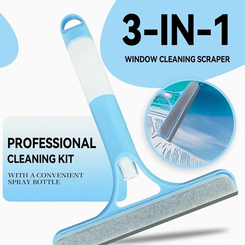 3 in 1 Window Cleaning Scraper,All-Purpose Spray Window Squeegee Cleaner Tool,for Glass Doors for Windows Glass, Mirrors Scraper, Brush (White) in Saudi Arabia