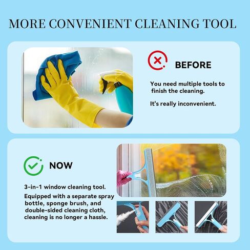 3 in 1 Window Cleaning Scraper,All-Purpose Spray Window Squeegee Cleaner Tool,for Glass Doors for Windows Glass, Mirrors Scraper, Brush (White) in Saudi Arabia