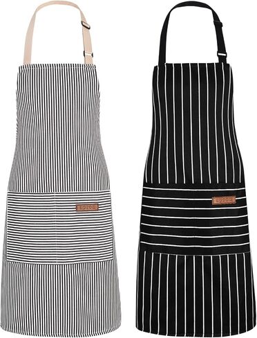 2Pack Adjustable Kitchen Apron for Women Men with 2 Pockets，Cotton-Polyester Blend Bib Aprons for Cooking,Baking in Saudi Arabia
